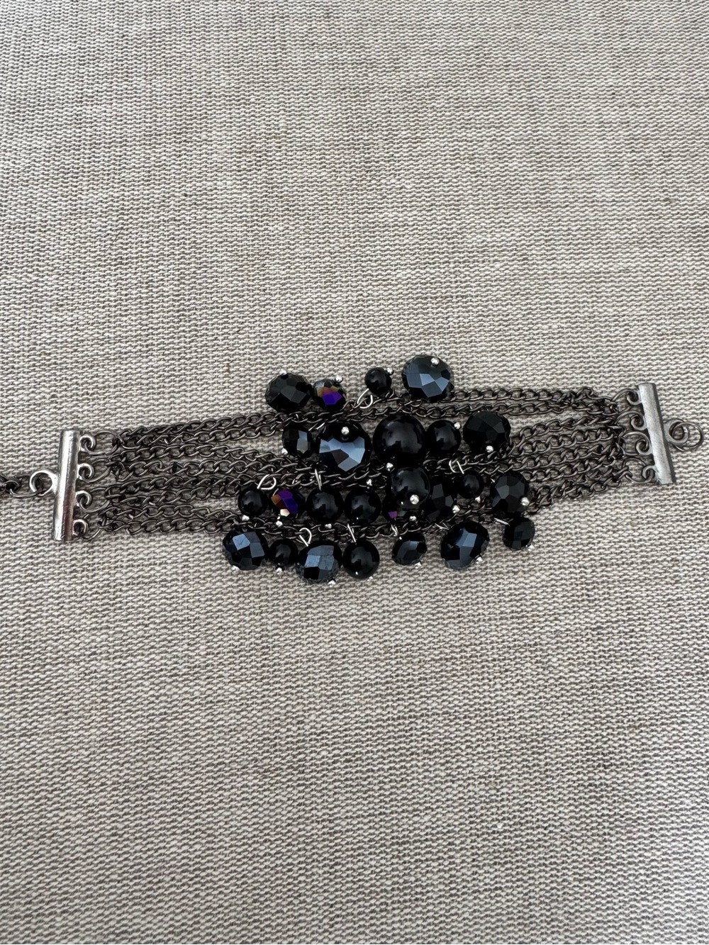 Black Beaded Multi Strand Gunmetal Statement Bracelet